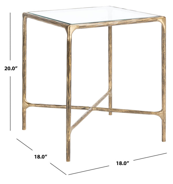 Jessa Forged Metal Square End Table Brass Forged Metal / Tempered Glass SFV9503A