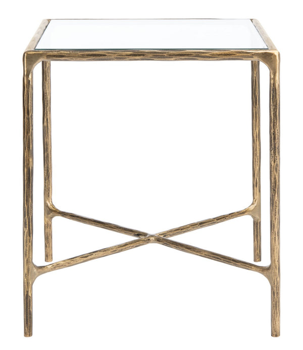 Jessa Forged Metal Square End Table Brass Forged Metal / Tempered Glass SFV9503A