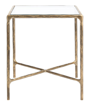 Jessa Forged Metal Square End Table Brass Forged Metal / Tempered Glass SFV9503A