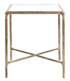 Jessa Forged Metal Square End Table Brass Forged Metal / Tempered Glass SFV9503A
