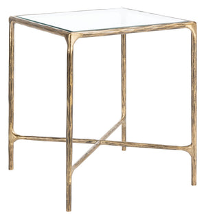 Jessa Forged Metal Square End Table Brass Forged Metal / Tempered Glass SFV9503A