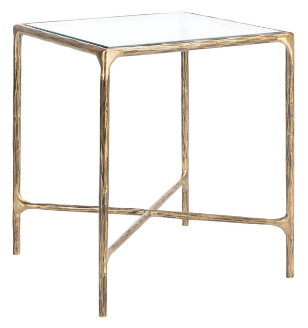 Jessa Forged Metal Square End Table Brass Forged Metal / Tempered Glass SFV9503A