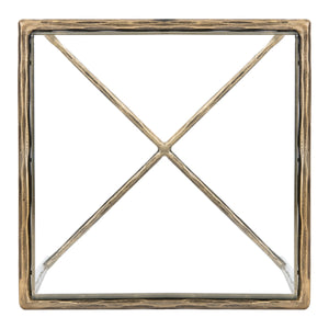 Jessa Forged Metal Square End Table Brass Forged Metal / Tempered Glass SFV9503A