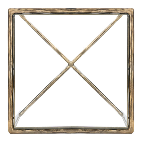 Jessa Forged Metal Square End Table Brass Forged Metal / Tempered Glass SFV9503A