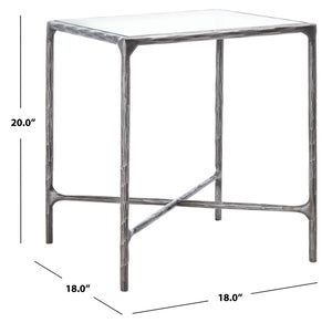 Jessa Forged Metal Square End Table Silver Forged Metal / Tempered Glass SFV9503B
