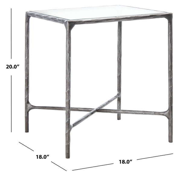 Jessa Forged Metal Square End Table Silver Forged Metal / Tempered Glass SFV9503B