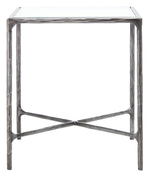 Jessa Forged Metal Square End Table Silver Forged Metal / Tempered Glass SFV9503B