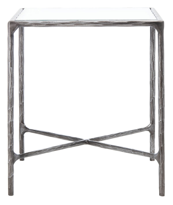 Jessa Forged Metal Square End Table Silver Forged Metal / Tempered Glass SFV9503B