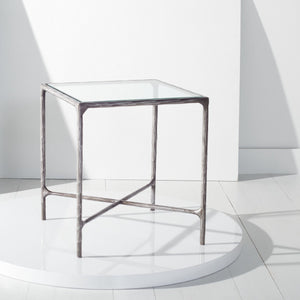 Jessa Forged Metal Square End Table Silver Forged Metal / Tempered Glass SFV9503B