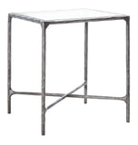 Jessa Forged Metal Square End Table Silver Forged Metal / Tempered Glass SFV9503B