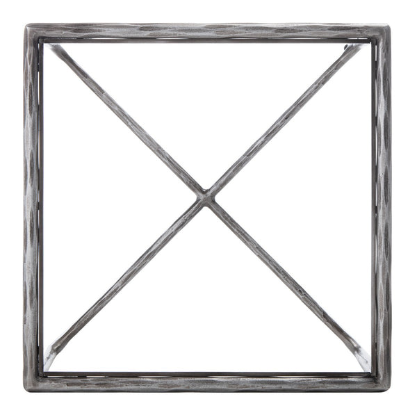 Jessa Forged Metal Square End Table Silver Forged Metal / Tempered Glass SFV9503B