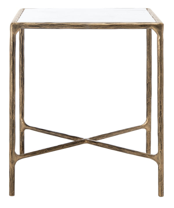 Jessa Forged Metal Square End Table Brass / White Forged Metal / White Marble SFV9503C
