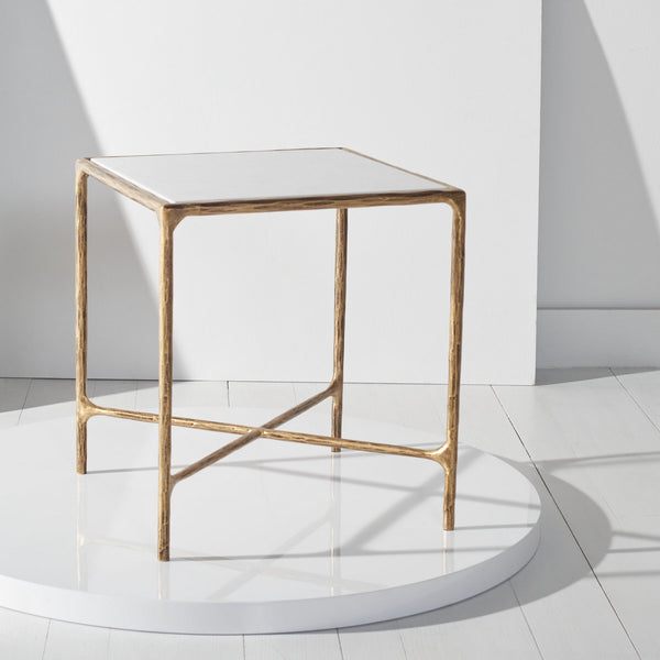 Jessa Forged Metal Square End Table Brass / White Forged Metal / White Marble SFV9503C
