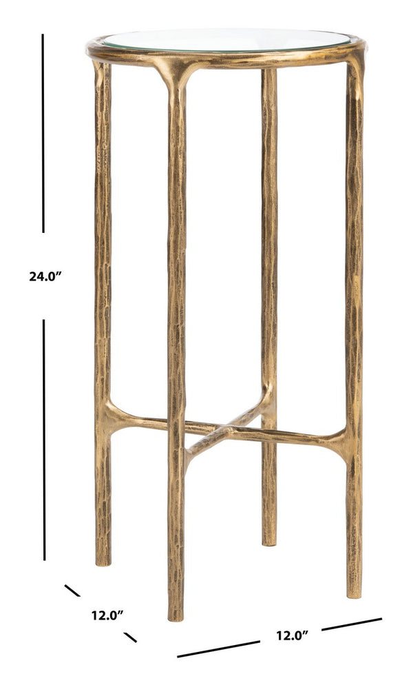 Jessa Forged Metal Tall Round End Table Brass Forged Metal / Tempered Glass SFV9504A