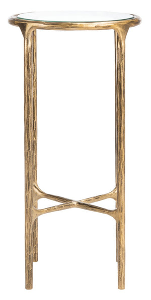 Jessa Forged Metal Tall Round End Table Brass Forged Metal / Tempered Glass SFV9504A