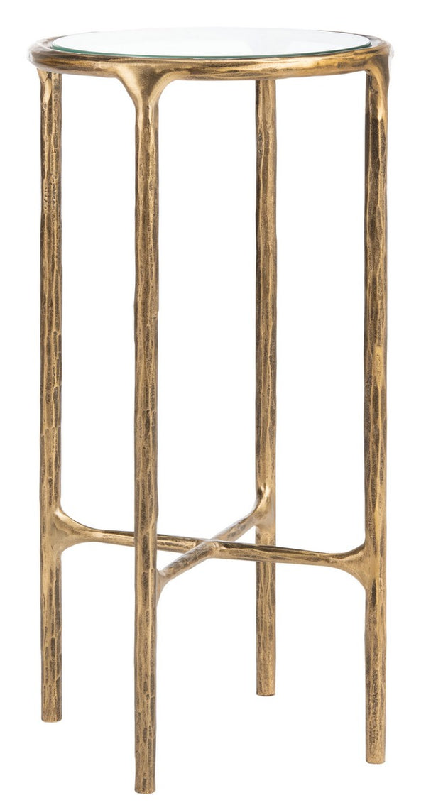 Jessa Forged Metal Tall Round End Table Brass Forged Metal / Tempered Glass SFV9504A