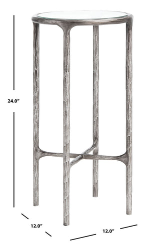 Jessa Forged Metal Tall Round End Table Silver Forged Metal / Tempered Glass SFV9504B