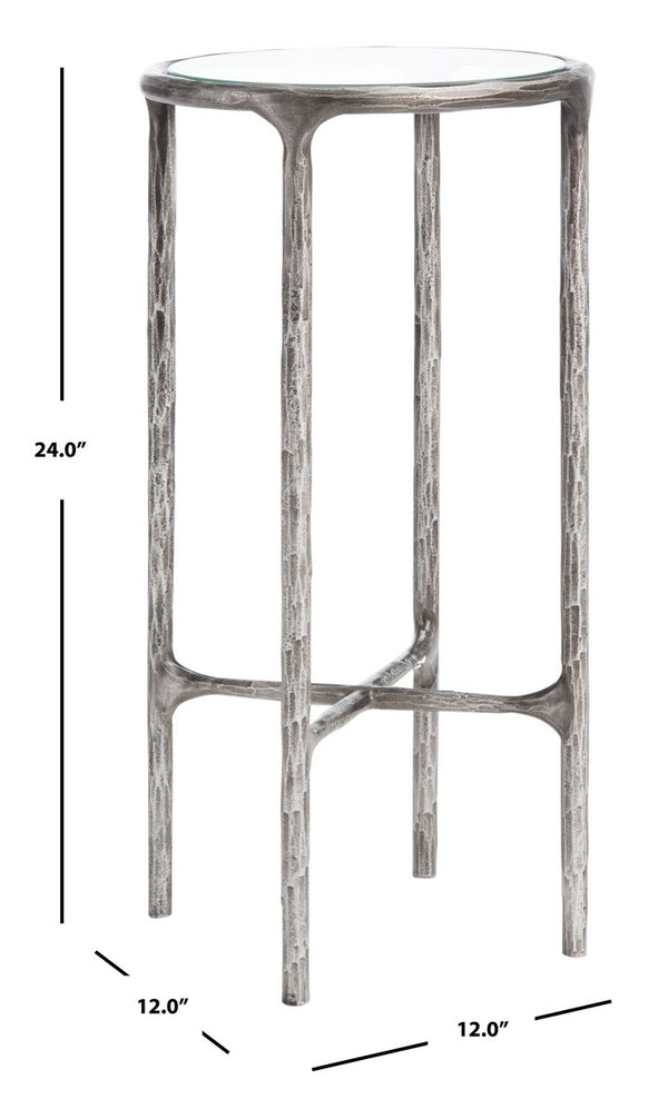 Jessa Forged Metal Tall Round End Table Silver Forged Metal / Tempered Glass SFV9504B