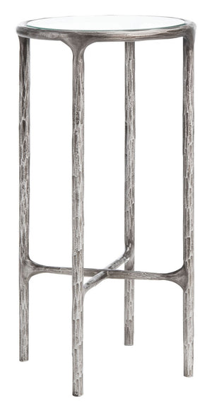 Jessa Forged Metal Tall Round End Table Silver Forged Metal / Tempered Glass SFV9504B