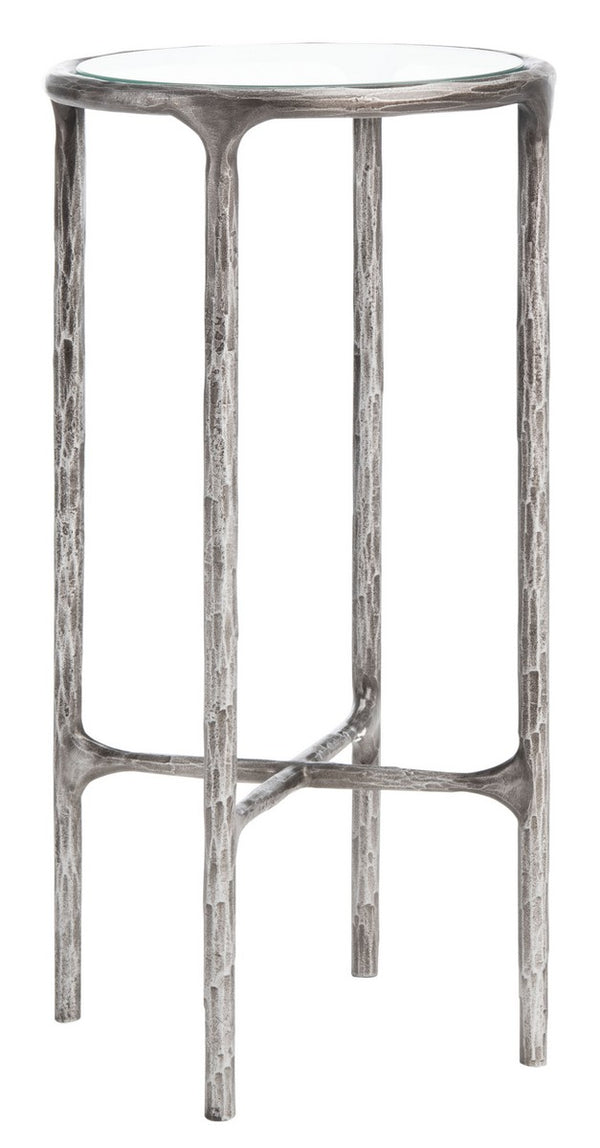 Jessa Forged Metal Tall Round End Table Silver Forged Metal / Tempered Glass SFV9504B