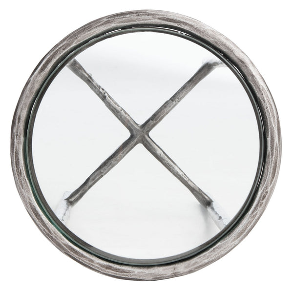 Jessa Forged Metal Tall Round End Table Silver Forged Metal / Tempered Glass SFV9504B