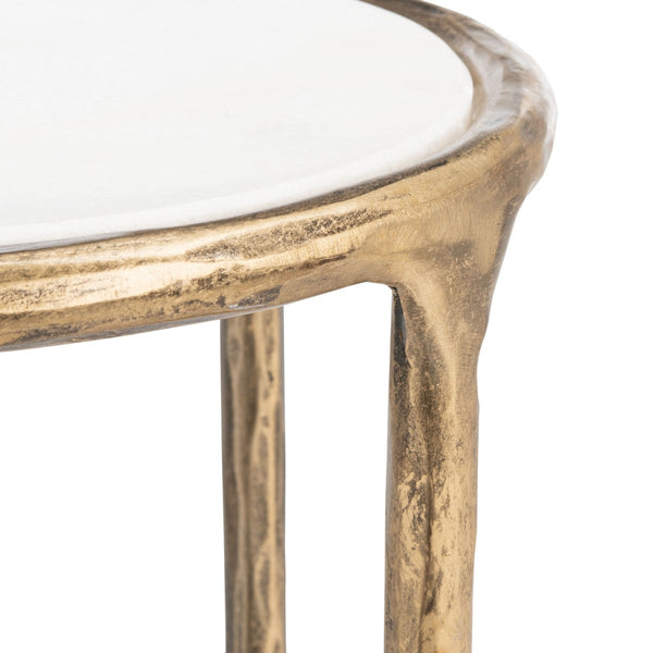Jessa Forged Metal Tall Round End Table Brass / White Forged Metal / White Marble SFV9504C