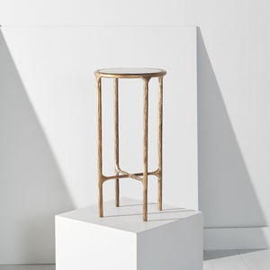 Jessa Forged Metal Tall Round End Table Brass / White Forged Metal / White Marble SFV9504C