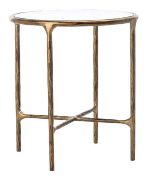 Jessa Forged Metal Round End Table Brass Forged Metal / Tempered Glass SFV9505A