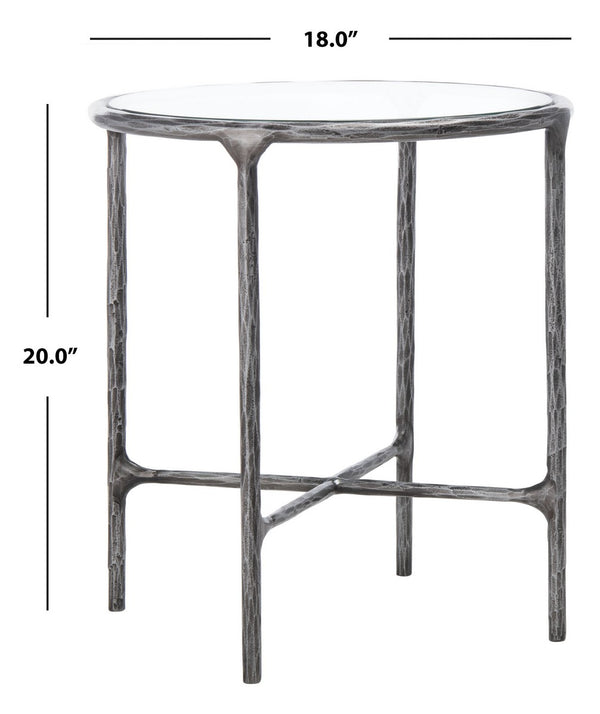 Jessa Forged Metal Round End Table Silver Forged Metal / Tempered Glass SFV9505B