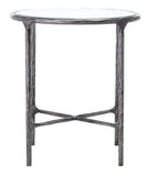 Jessa Forged Metal Round End Table Silver Forged Metal / Tempered Glass SFV9505B