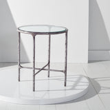 Jessa Forged Metal Round End Table Silver Forged Metal / Tempered Glass SFV9505B