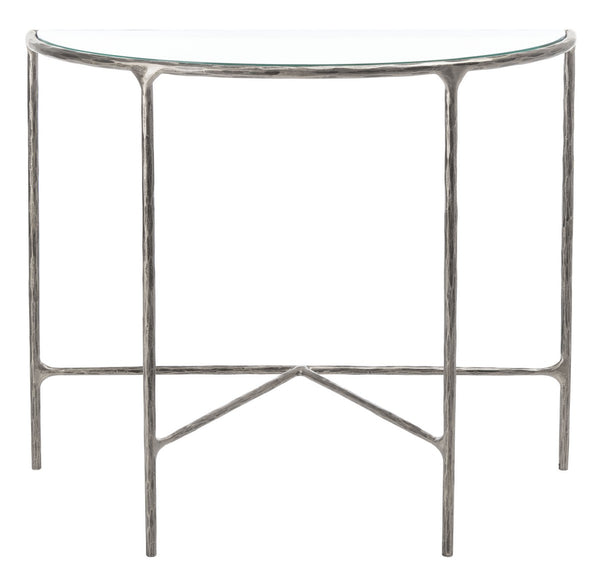 Jessa Forged Metal Console Table Silver Forged Metal / Tempered Glass SFV9506B