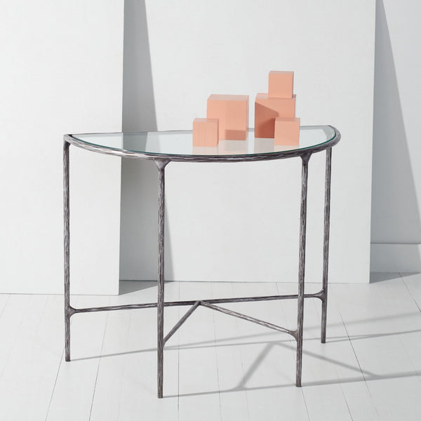 Jessa Forged Metal Console Table Silver Forged Metal / Tempered Glass SFV9506B