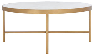 Caralyn Round Marble Coffee Table - Chic Gold Finish & White Marble for Glamorous Living Rooms