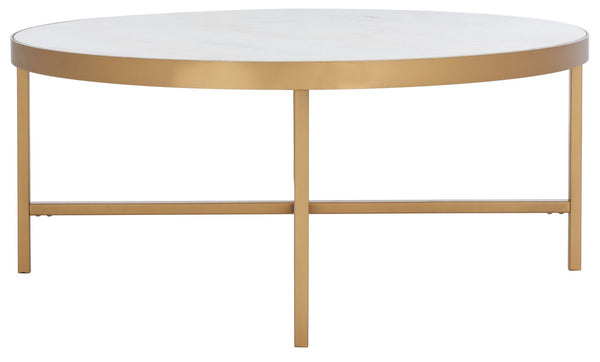 Caralyn Round Marble Coffee Table - Chic Gold Finish & White Marble for Glamorous Living Rooms