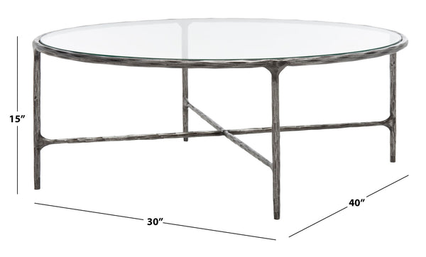 Safavieh Jessa Oval Metal Coffee Table Silver Metal / Tempered Glass SFV9521B