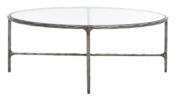 Safavieh Jessa Oval Metal Coffee Table Silver Metal / Tempered Glass SFV9521B