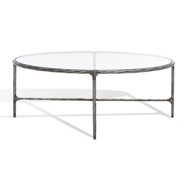 Safavieh Jessa Oval Metal Coffee Table Silver Metal / Tempered Glass SFV9521B