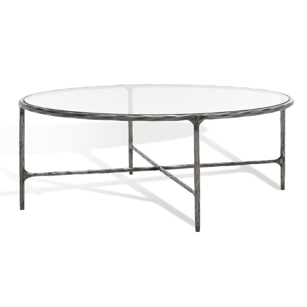 Safavieh Jessa Oval Metal Coffee Table Silver Metal / Tempered Glass SFV9521B