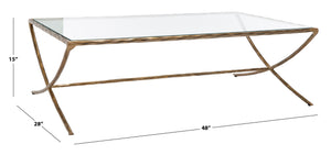 Safavieh Debbie Rectangle Metal Coffee Table Brass Metal / Tempered Glass SFV9522A