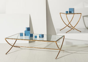 Safavieh Debbie Rectangle Metal Coffee Table Brass Metal / Tempered Glass SFV9522A