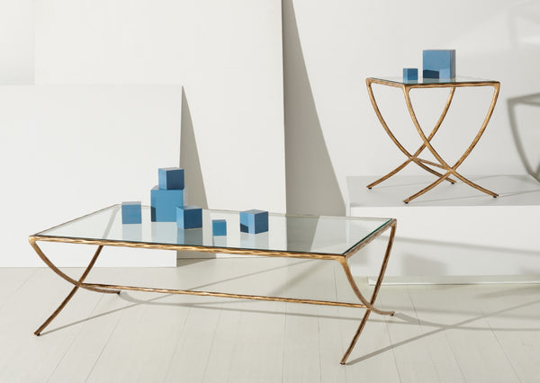 Safavieh Debbie Rectangle Metal Coffee Table Brass Metal / Tempered Glass SFV9522A