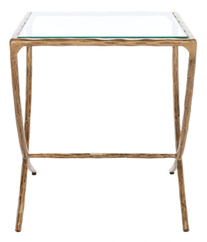 Safavieh Debbie Square Metal Accent Table Brass Metal / Tempered Glass SFV9523A
