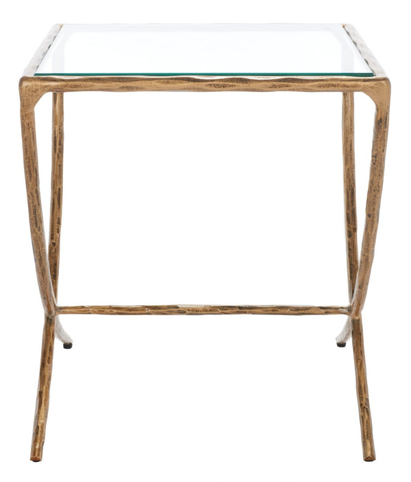 Safavieh Debbie Square Metal Accent Table Brass Metal / Tempered Glass SFV9523A