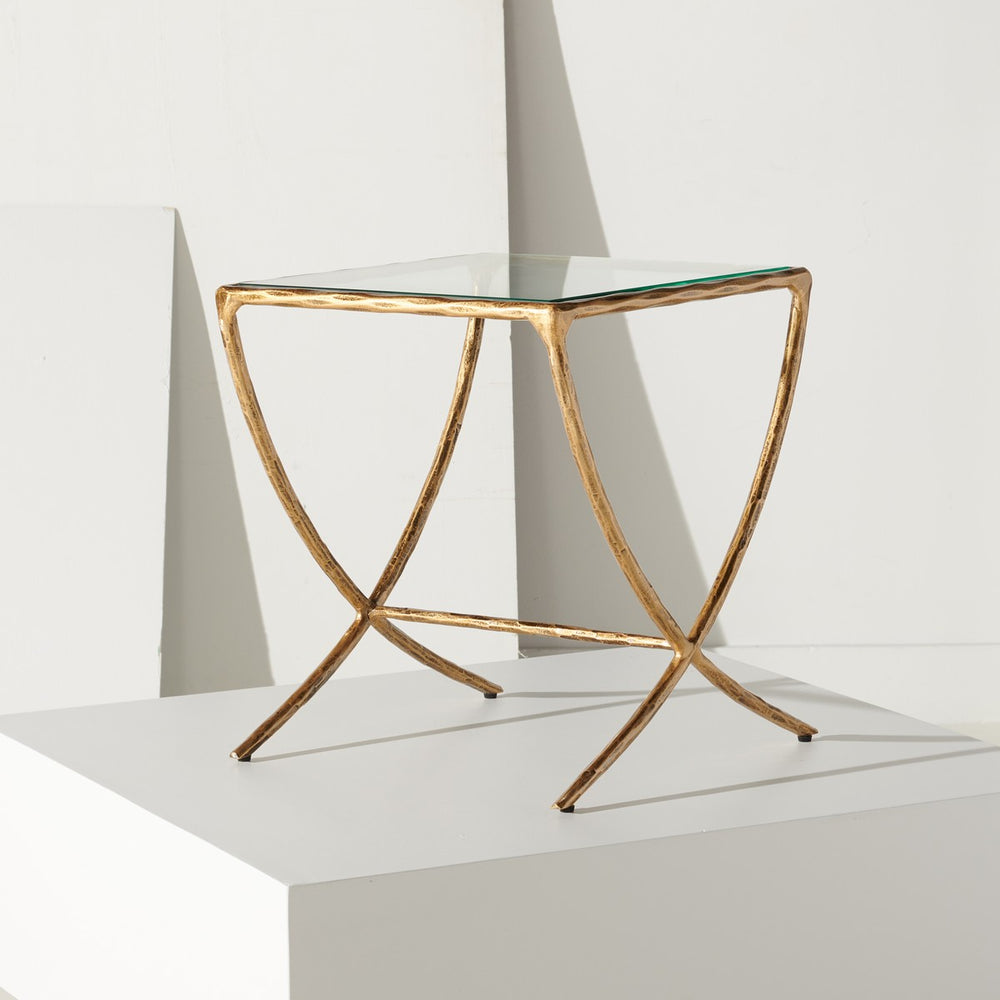 Safavieh Debbie Square Metal Accent Table Brass Metal / Tempered Glass SFV9523A