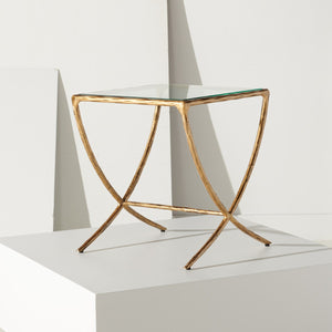 Safavieh Debbie Square Metal Accent Table Brass Metal / Tempered Glass SFV9523A