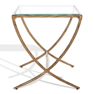 Safavieh Debbie Square Metal Accent Table Brass Metal / Tempered Glass SFV9523A