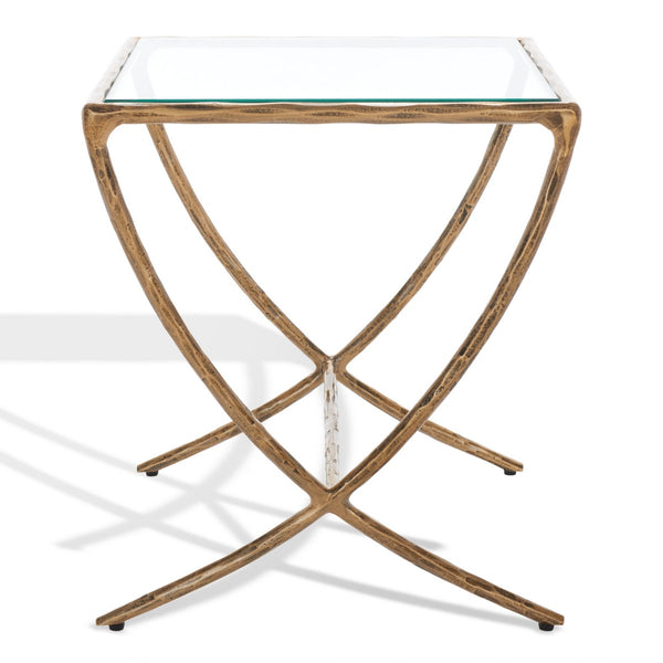 Safavieh Debbie Square Metal Accent Table Brass Metal / Tempered Glass SFV9523A