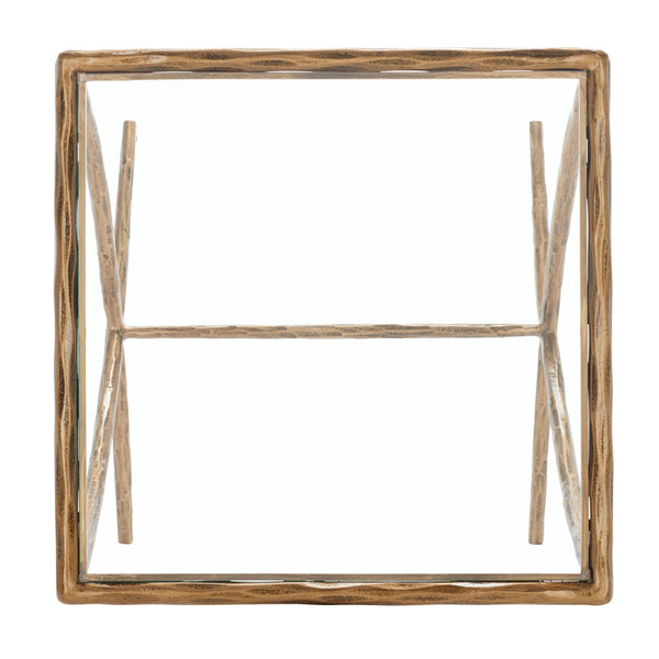 Safavieh Debbie Square Metal Accent Table Brass Metal / Tempered Glass SFV9523A