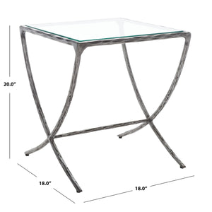 Safavieh Debbie Square Metal Accent Table Silver Metal / Tempered Glass SFV9523B